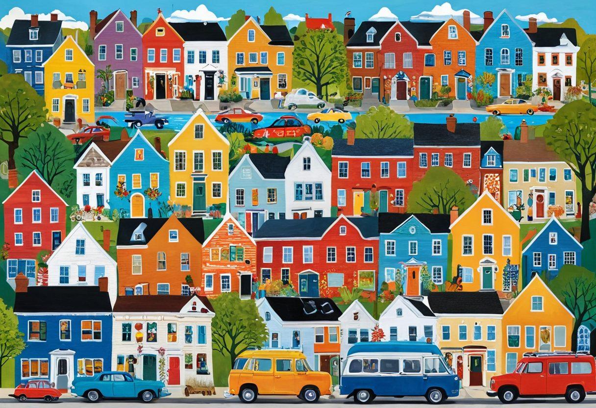 A vibrant collage showcasing diverse local features, from provincial landscapes to charming neighborhood streets. Include iconic landmarks, community gatherings, and unique local flora and fauna. Emphasize a sense of connection and pride in local culture, with people interacting joyfully. Bright colors and a mix of architectural styles should reflect the uniqueness of different areas. super-realistic. vibrant colors. white background.